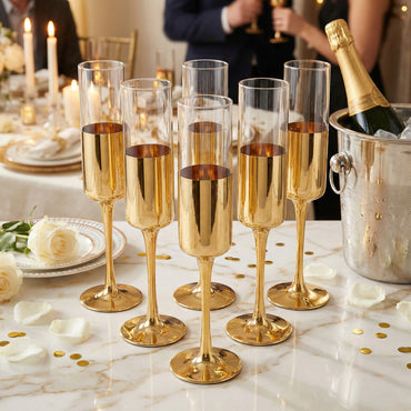 6-Pcs Elegant & Smooth Beverages Champagne Flute Glass – Gold 180ml #2235