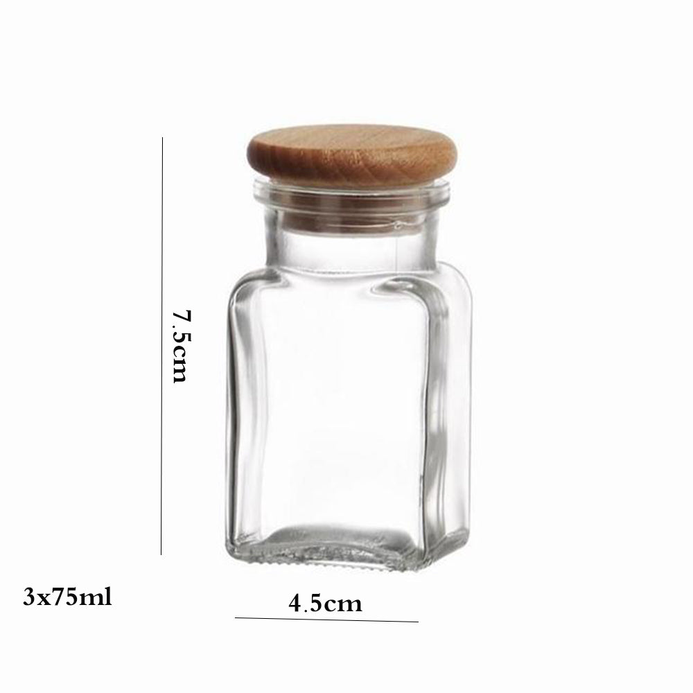 Danny Home 3-Pcs Spices & Salt Glass Jar With wood lids 75ml