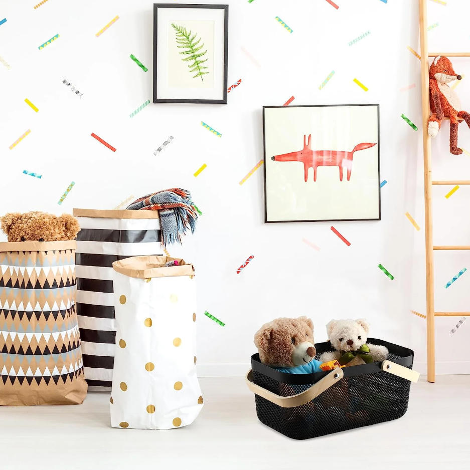 Plastic Mesh Basket Storage with Wooden Handle