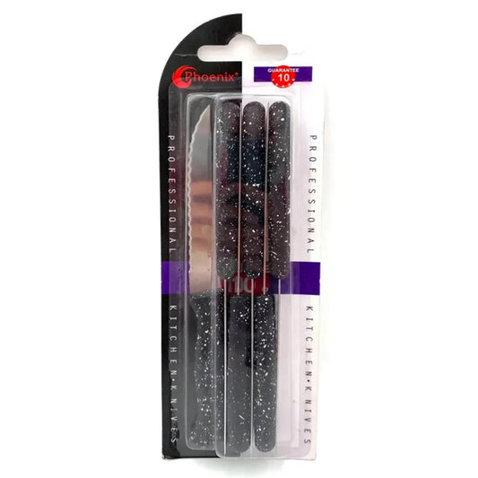 Phoenix 6-Pcs 11cm Marble Kitchen Fruit Knives Simple Design – Black