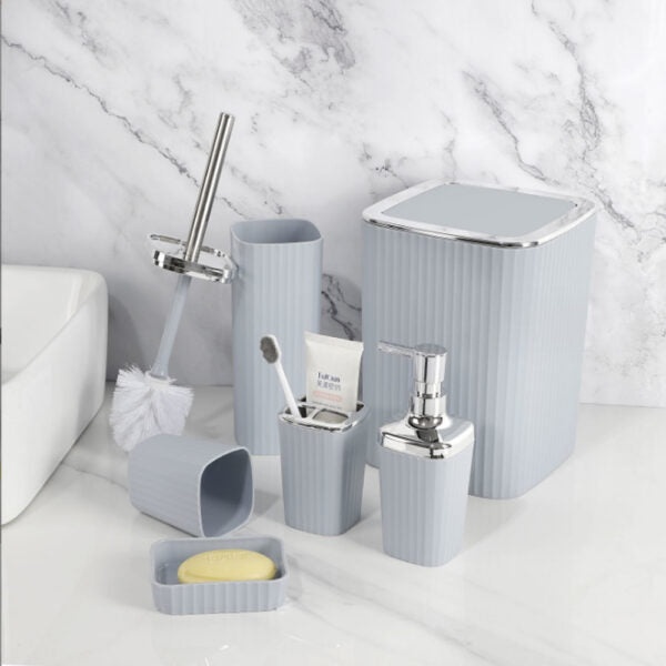 Luxurious 6-Pieces Bathroom Accessories Set With Silver Accents