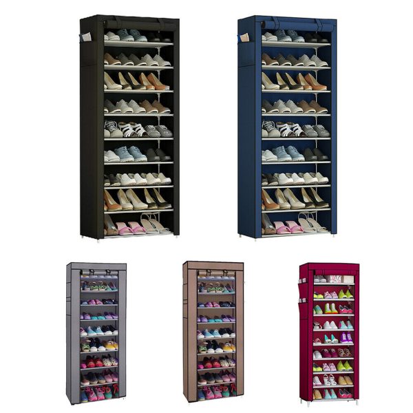 Poles Shoe Rack Stand With Cover 10-Tier Extra Thicken
