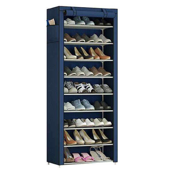 Poles Shoe Rack Stand With Cover 10-Tier Extra Thicken