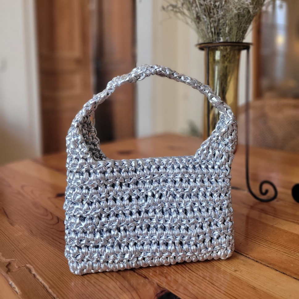 Casual Metallic Crochet Bag