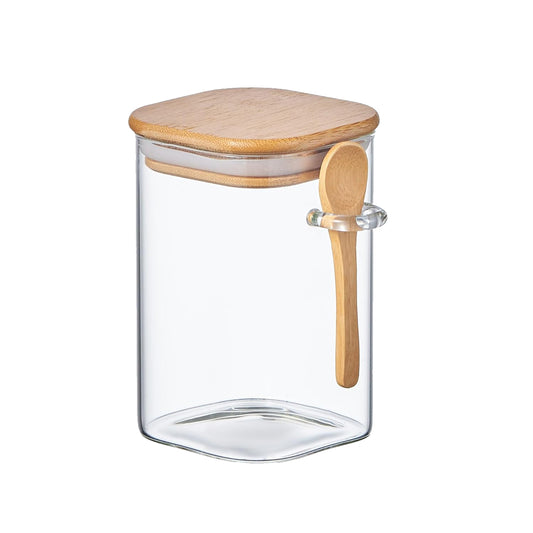 Glass Jar Container with Bamboo Lid + Spoon 270-ml