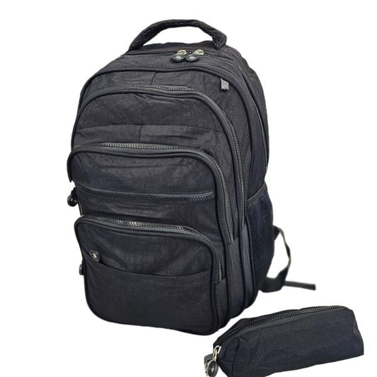 Zippers Waterproof Crinkle Fabric Backpack With Pencil Case