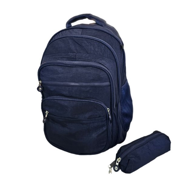Zippers Waterproof Crinkle Fabric Backpack With Pencil Case