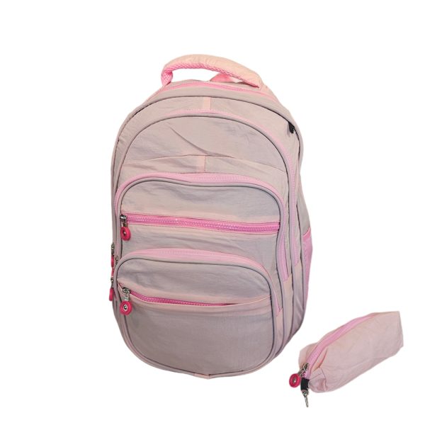 Zippers Waterproof Crinkle Fabric Backpack With Pencil Case