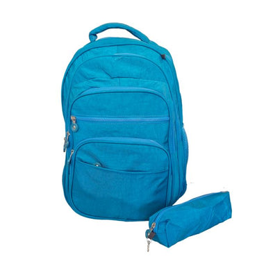 Zippers Waterproof Crinkle Fabric Backpack With Pencil Case