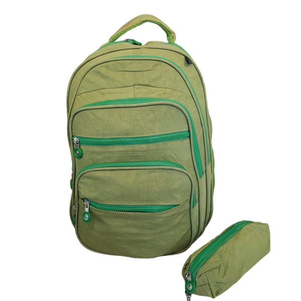 Zippers Waterproof Crinkle Fabric Backpack With Pencil Case
