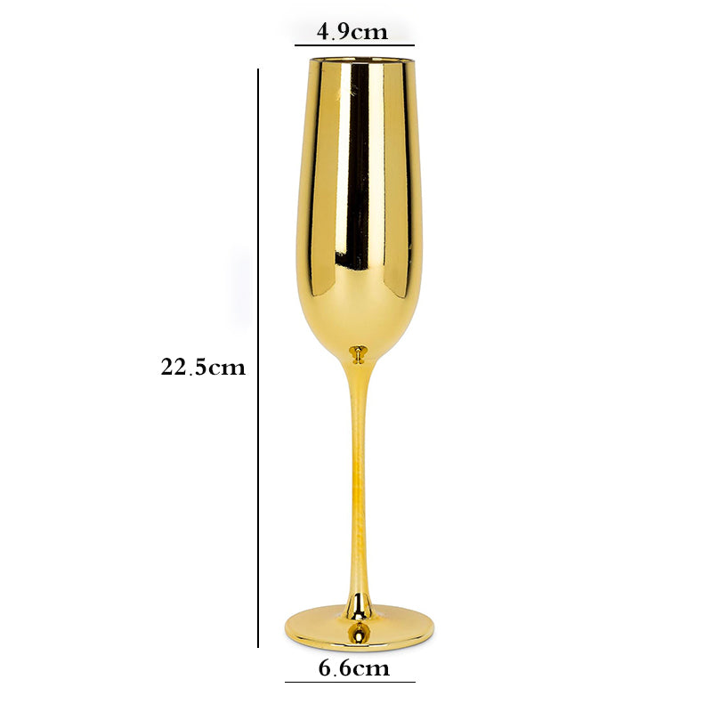 6-Pcs Elegant & Smooth Beverages Champagne Flute Glass – Gold 190ml #3769