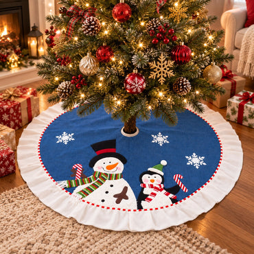 Christmas Tree Skirt with Snowman & Penguin – Ø 107 cm