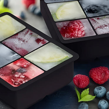 Square Silicone Ice Cube Tray with Funnel – Black (6 Grid)