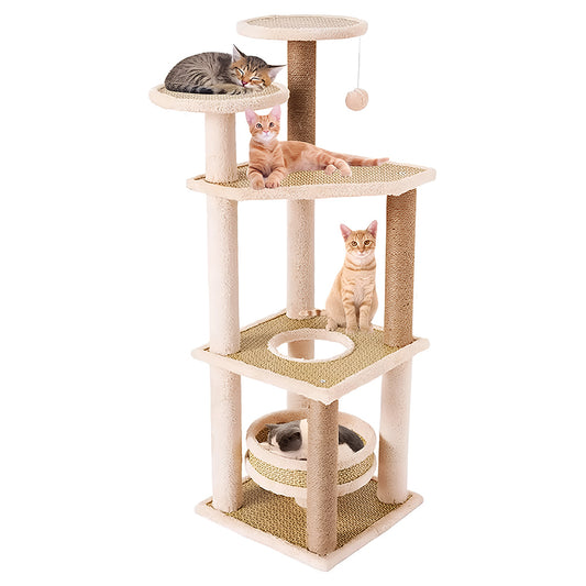 Multi-Level Cat Tree Tower with Scratching Posts – Beige