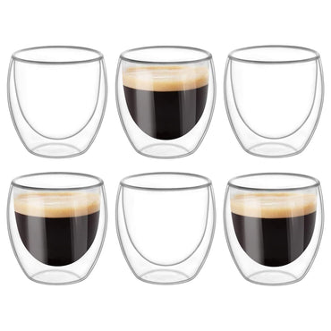 6-Pcs Double Wall Borosilicate Glass Espresso Cup Set Heat-resistant 80ml