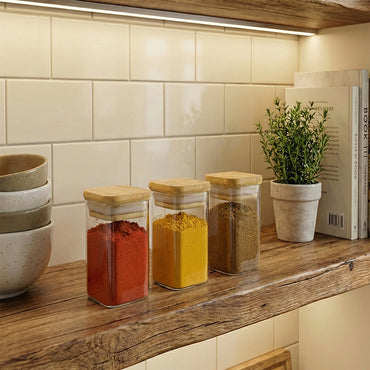 Clear Borosilicate Glass Storage Jar With Bamboo Lid 350-ml #XZ-F0003