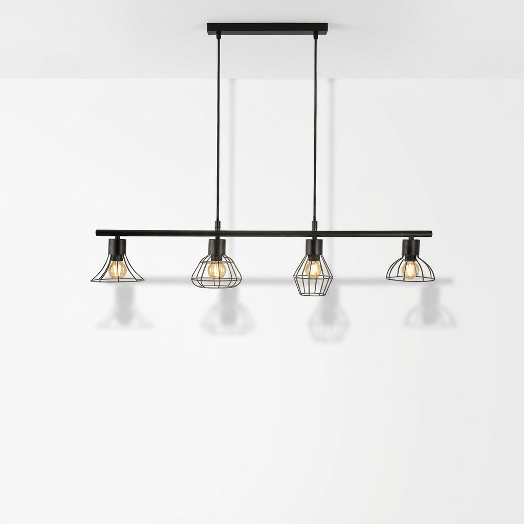 Nino Germany Industrial Pendant Light – 4-Lamp Vintage Metal Chandelier