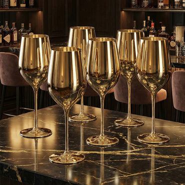 6-Pcs Elegant & Smooth Beverages Wine Glass – Gold 360ml #3075