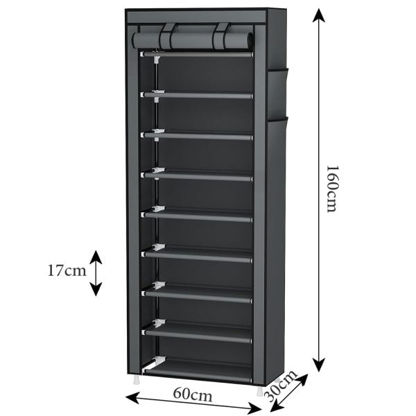 Poles Shoe Rack Stand With Cover 10-Tier Extra Thicken