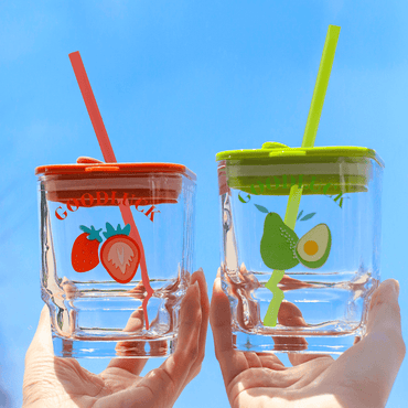450ml Square Glass Cup Portable Glass With Lid (strawberry)