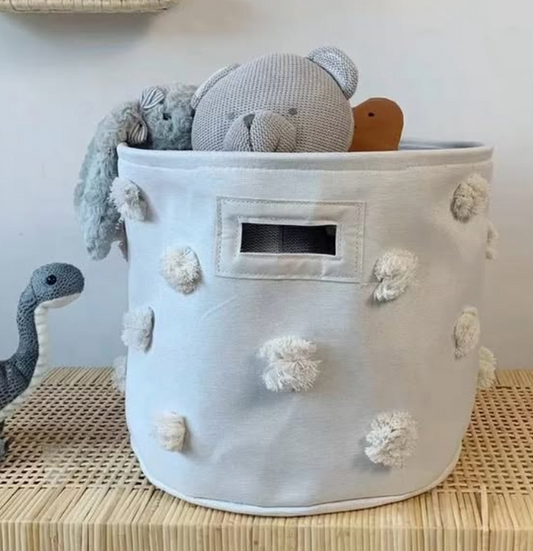 Charming Pom Pom Storage Basket Beige