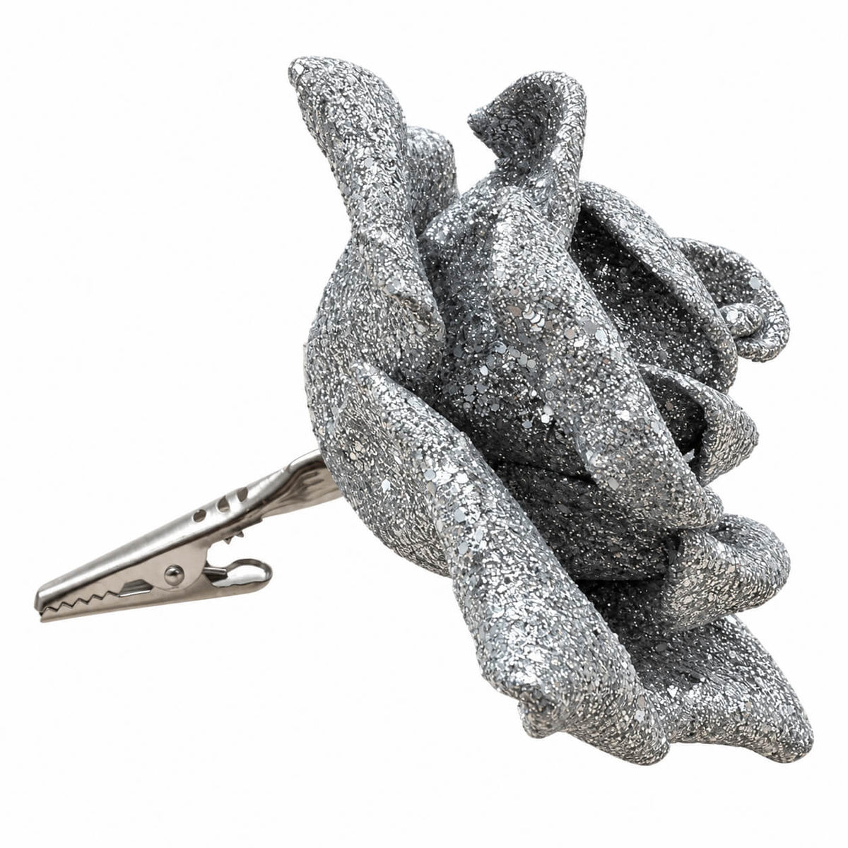 House of Seasons Silver Glitter Rose Christmas Clip Decoration - Set of 2 Pieces
