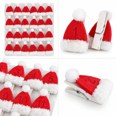 Noël Santa Hat Advent Clips – Set of 24