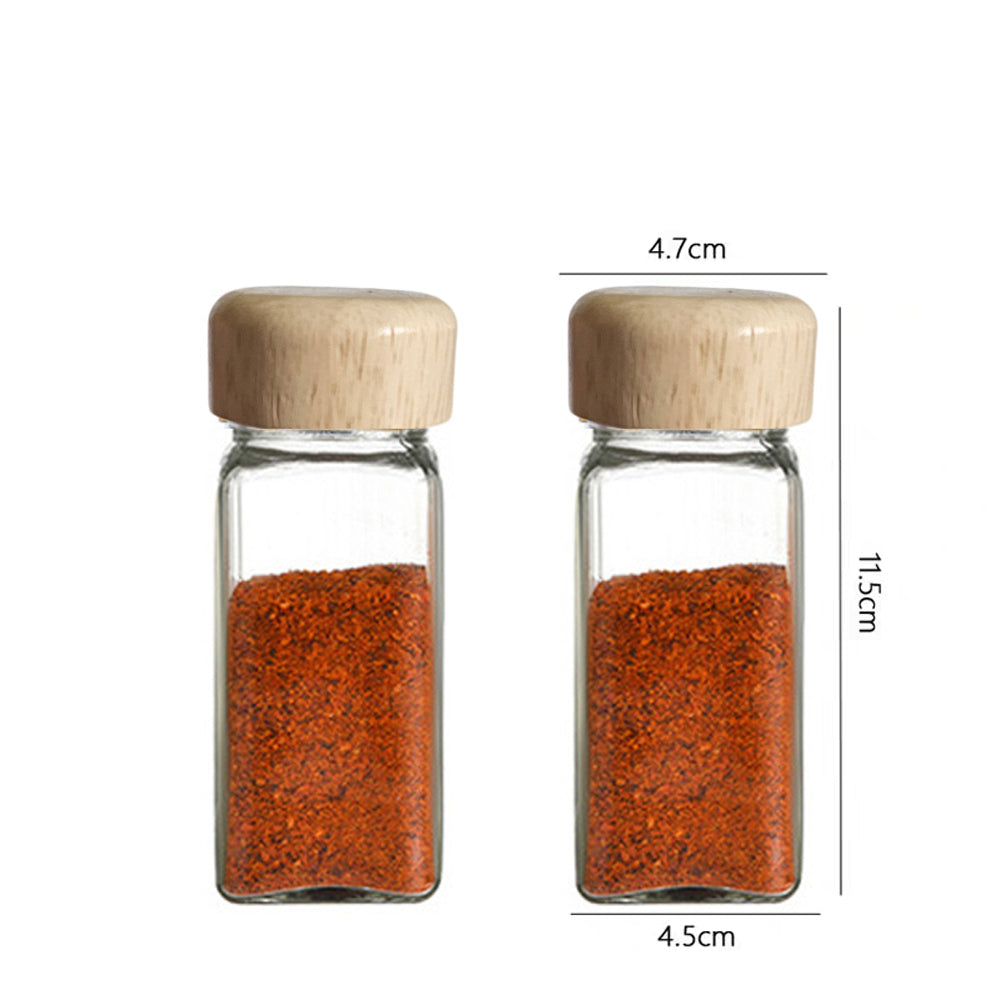 2-Pieces Glass Salt & Pepper Jar Bamboo Lid With stand 110ml