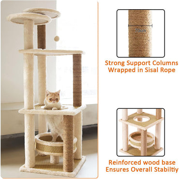 Multi-Level Cat Tree Tower with Scratching Posts – Beige