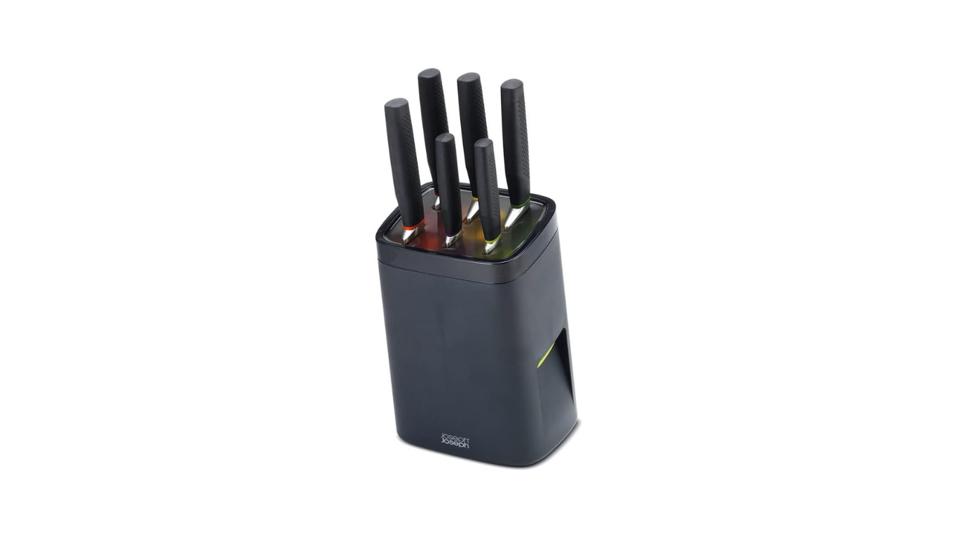 LockBlock, Self-Locking Knife Block with 6 Stainless Steel Knives, Black by Joseph Joseph