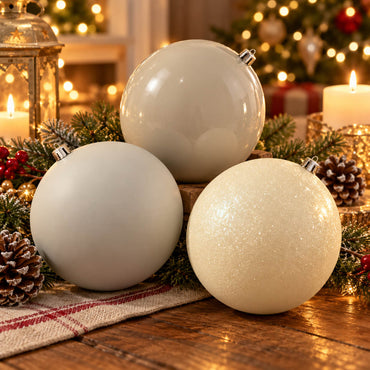 Noël Silver Oversized Christmas Baubles – Set of 3 White & Silver