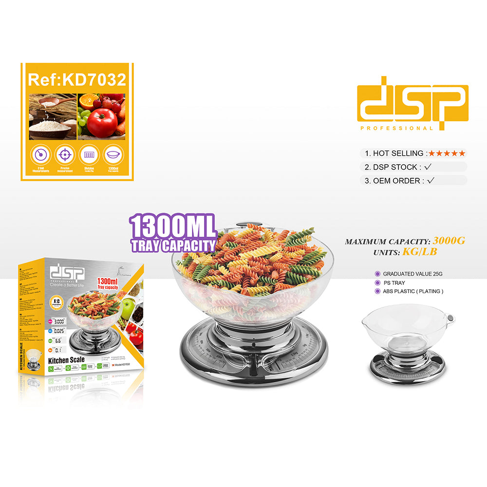 DSP KD7032, Analog Kitchen Scale with Bowl 25gr/3kg