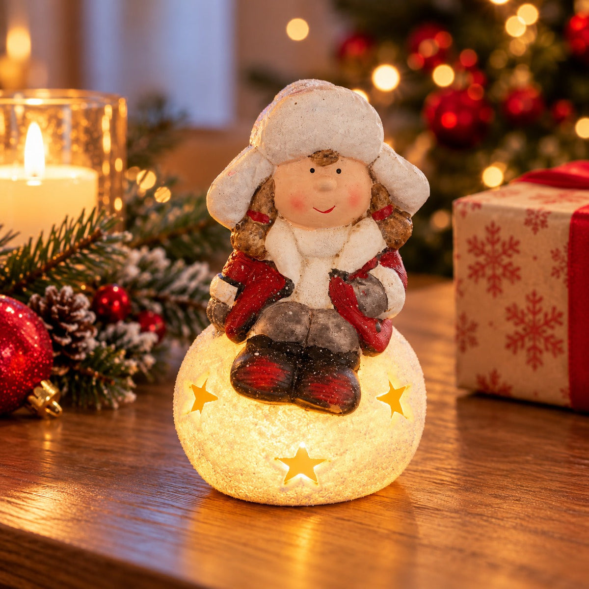 Cucina & Tavola LED Christmas Table Decoration – Winter Girl on Snowball Description