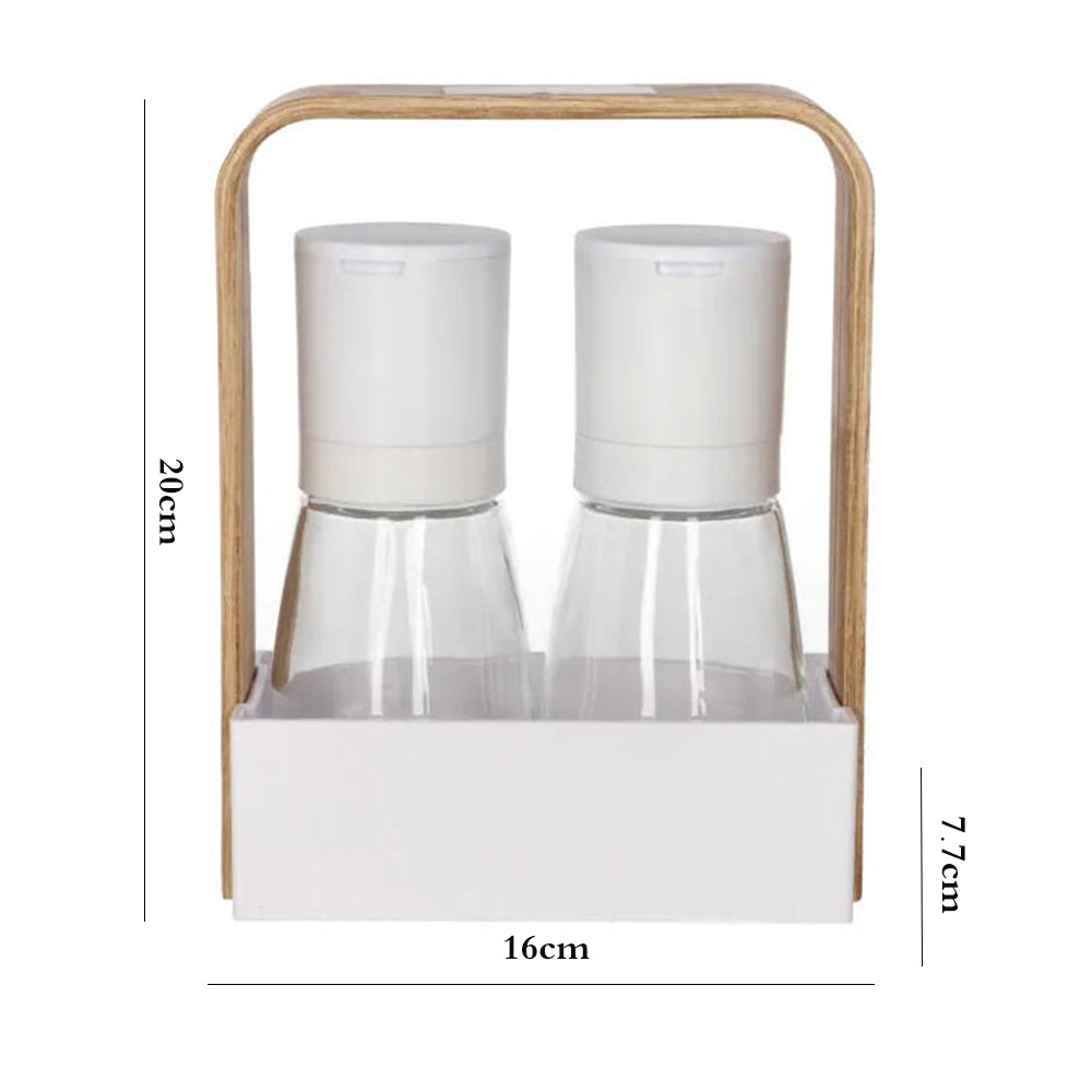 Danny Home 2-Pcs Oil & Vinegar With Rack Holder Wooden Handle