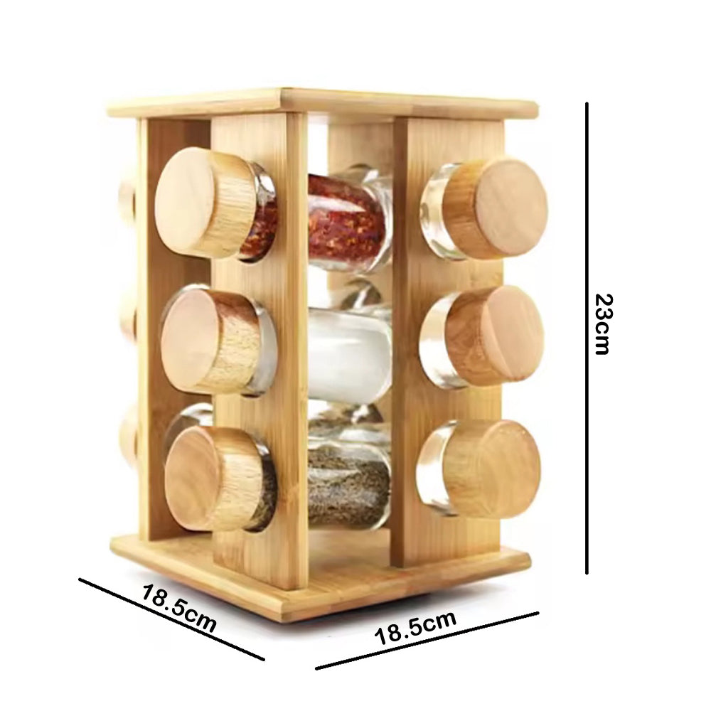 12 Glass Jars Rotating Wood Cylindrical Space Carousel (D19 x H23)cm