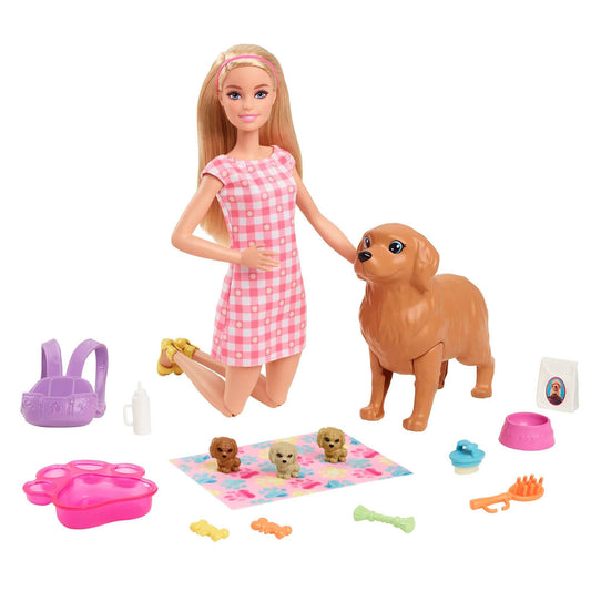 Barbie Doll And Newborn Pups Playset