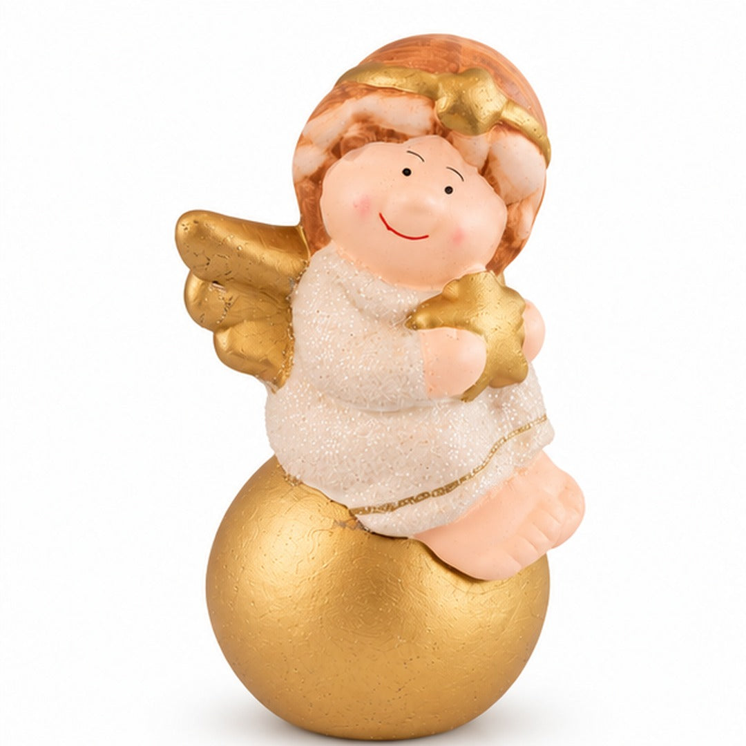 Seasons Ceramic Christmas Angel Figurine – White & Gold – Approx. 18 cm