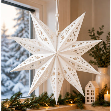 Noël Alpine Lodge White 3D Paper Christmas Star – 60 cm