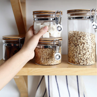 Glass Storage Jar With Clip Seal Wooden Lid