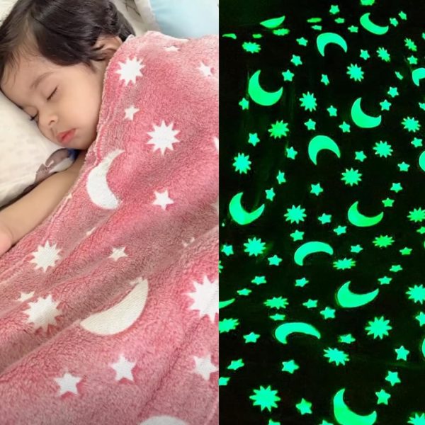 Star Moon Glow in The Dark Blanket for Kids – Pink 120cm x 170cm