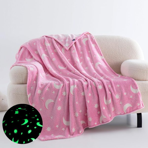 Star Moon Glow in The Dark Blanket for Kids – Pink 120cm x 170cm