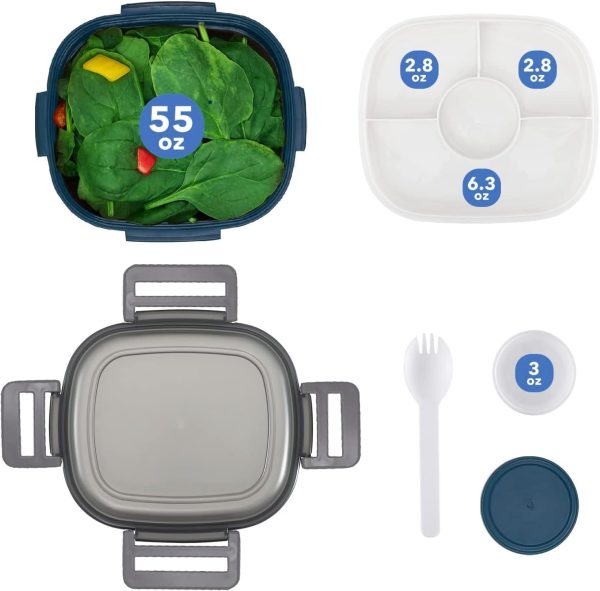 Bento Lunch Box with 5 Compartments, with Dressing Container, 1300 ml