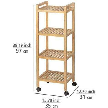 Wenko Norway Wooden Bathroom & Kitchen Trolley – 4-Tier Walnut Wood Storage Rack
