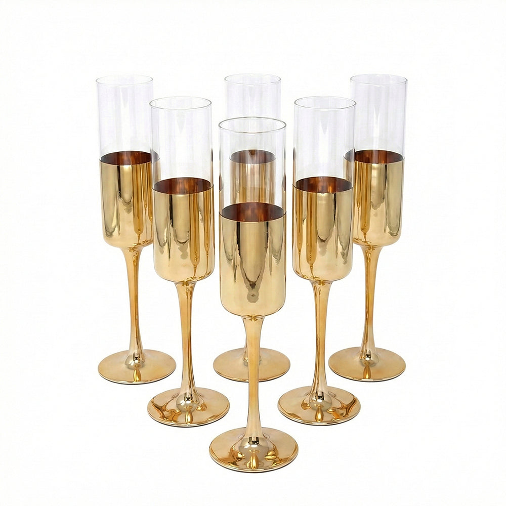 6-Pcs Elegant & Smooth Beverages Champagne Flute Glass – Gold 180ml #2235