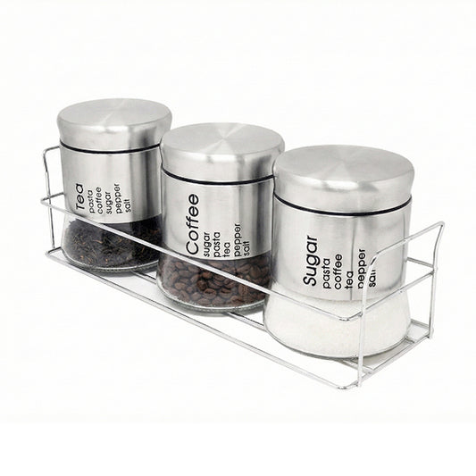 3-Pcs Stainless Steel Glass Seasoning Rack Set – 400ml #CB-TWJ16