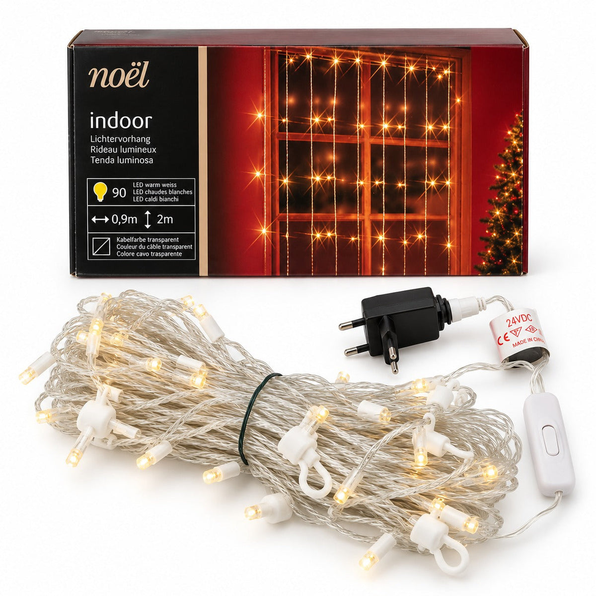 Noël 90 LED Warm White Curtain Lights – 2 m × 0.9 m