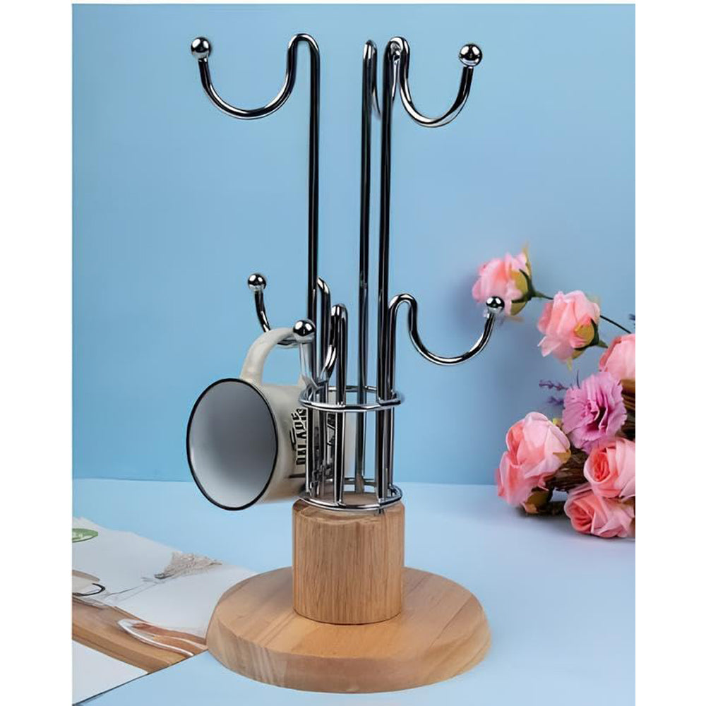 Coffee Mug Holder 6 Hook Cup Hook Bamboo Base