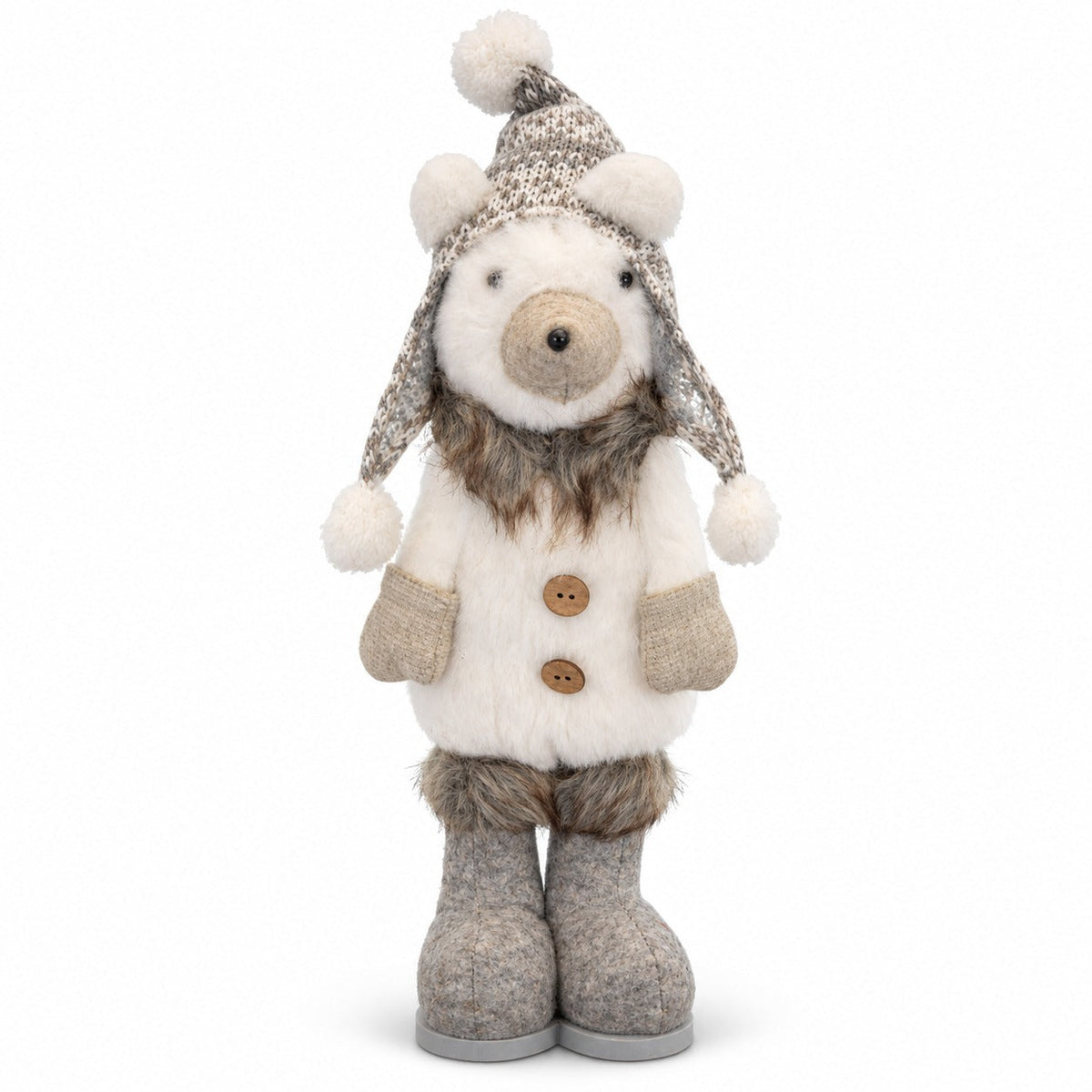 Winter Bear Christmas Decoration – White & Grey, 37 cm