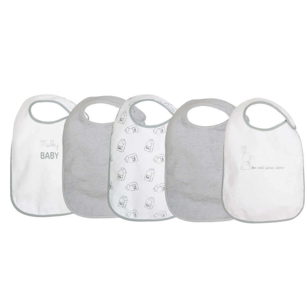Pack of 5 large newborn bibs - Milky Baby