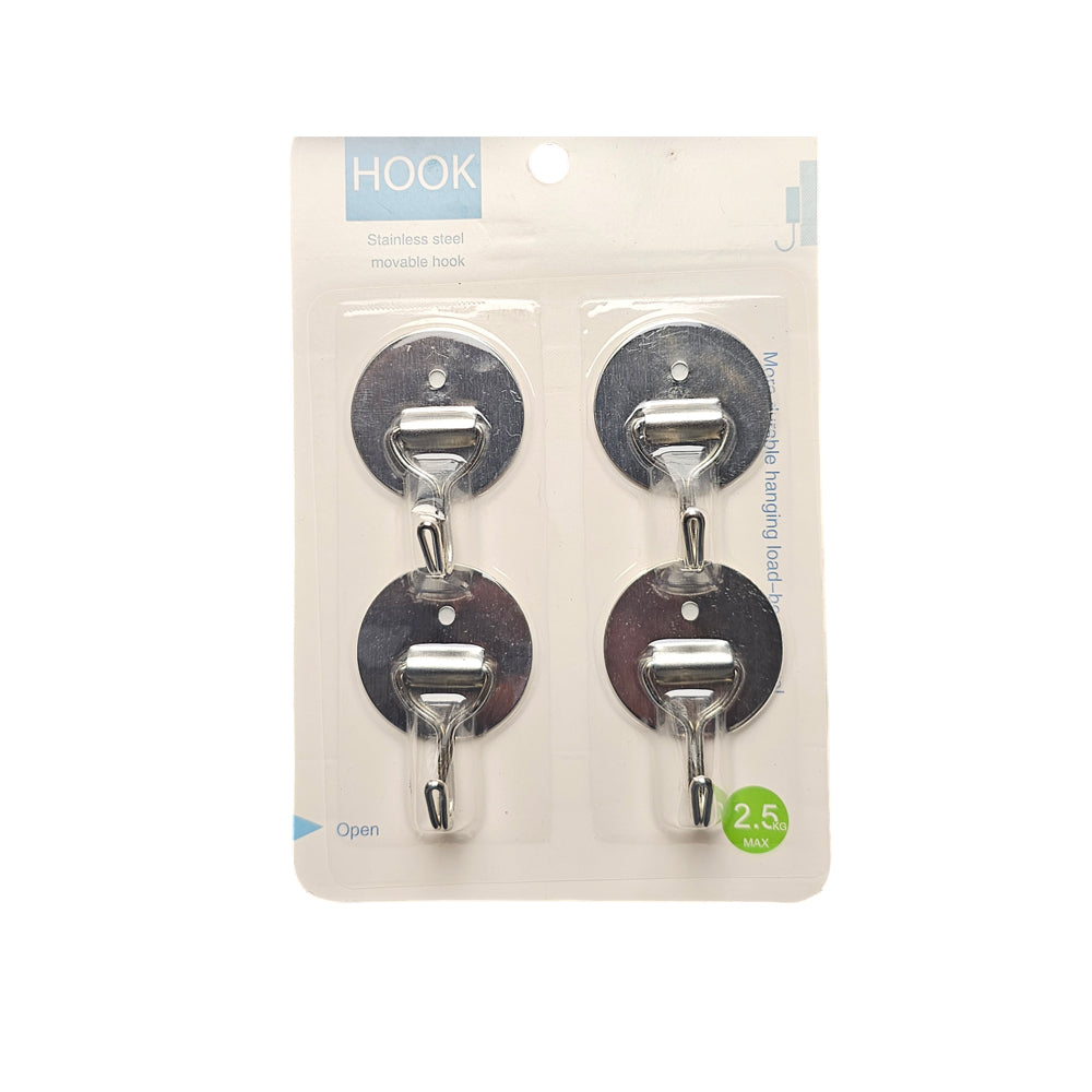 4-Pieces No Drill Round Heavy Duty Stainless Steel Self Adhesive Hooks 1005-1